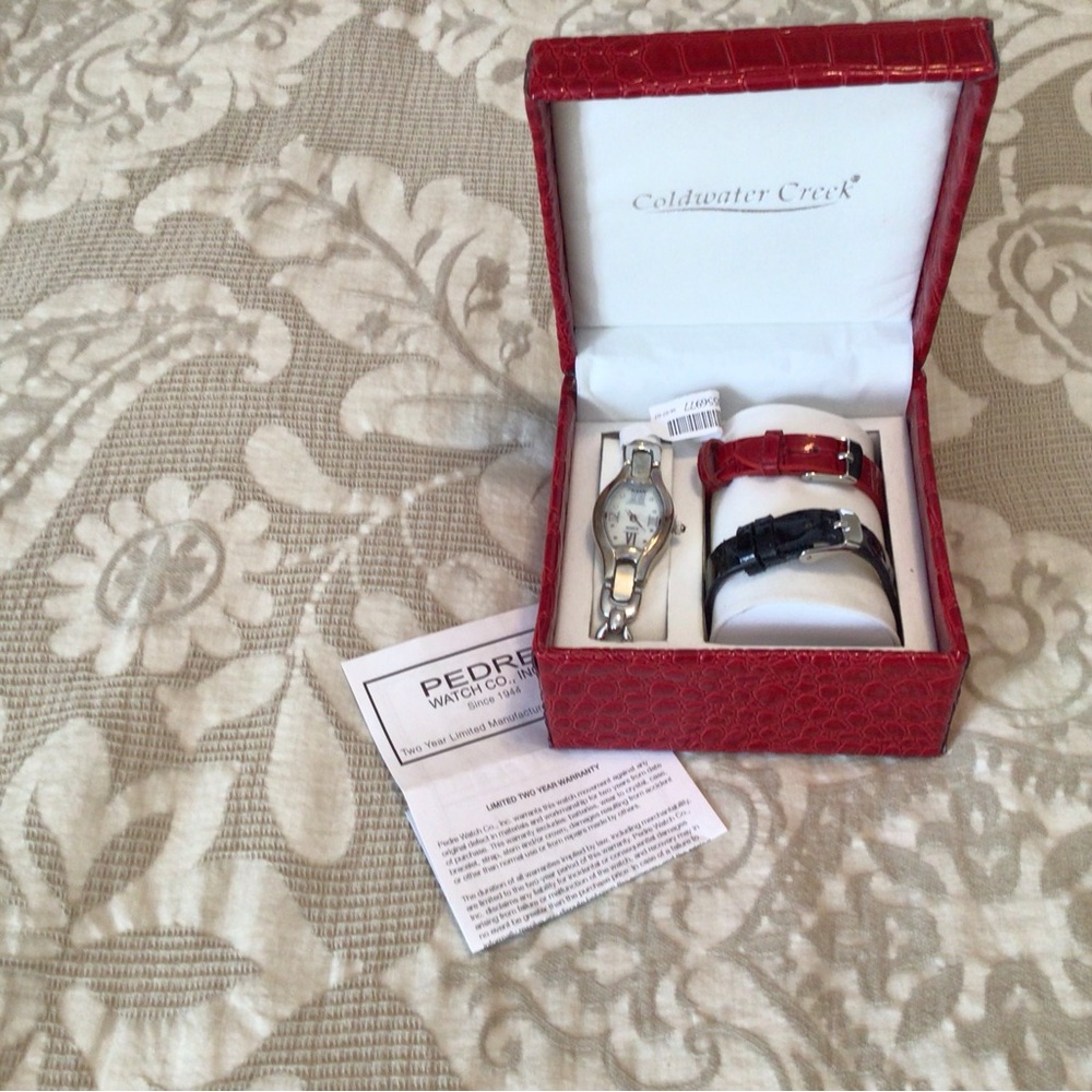 Coldwater Creek Women's Red and Black Interchangeable Strap Watch Set